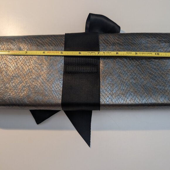Iridescent Gray Rectangle Clutch Purse with Black Bow - Picture 4 of 8